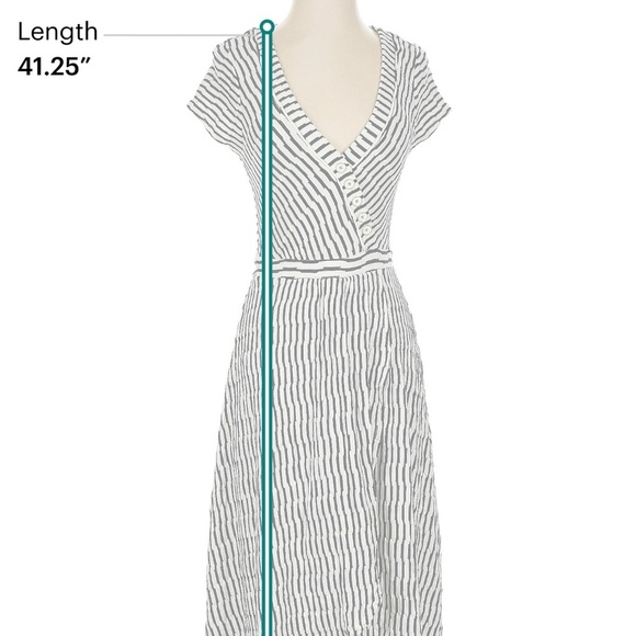 Anthropologie Black and White Wrap Midi Dress with Flutter Sleeves - Picture 7 of 8